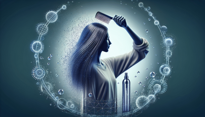 Best Detangling Sprays for Knotty Hair: Person with smooth hair effortlessly combing it, enveloped in mist and droplets after using detangling spray.