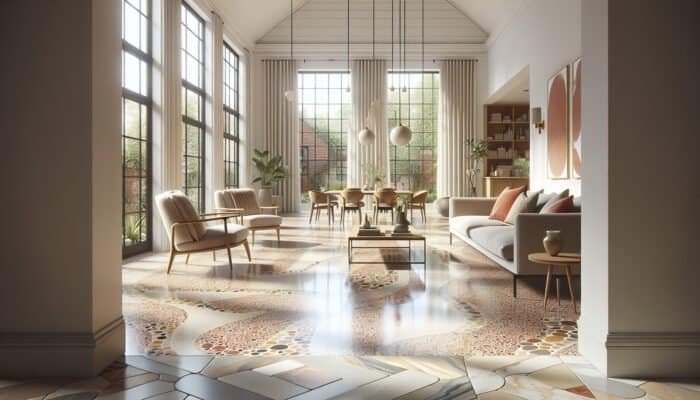 A polished terrazzo floor in a Buckinghamshire home, gleaming, showcasing increased durability and protection from damage.