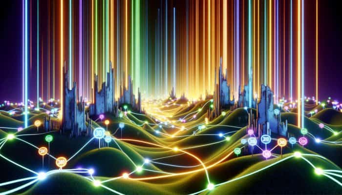 Luminous pathways connect old, faded URLs to new, vibrant ones, symbolising the preservation of link equity during website rebranding.
