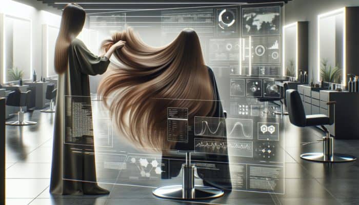 A stylist skillfully using point, slide, and texturizing cuts to create seamless, voluminous long layers in a salon.