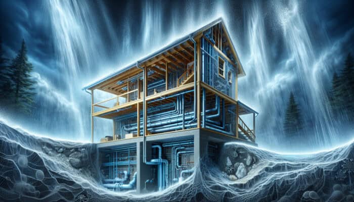 Cross-section of a home's crawl space in West End, Vancouver, featuring an efficient drainage system and moisture control during heavy rainfall.
