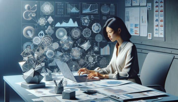 Debt Consolidation Loan Debt-to-Income Ratios: UK Guide | DCL A person in a modern office analyzing financial charts on debt consolidation loans and DTI ratios with a calculator and laptop.