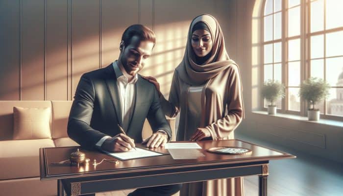 Debt Consolidation Loan Cosigner Rules: UK Guide | DCL A hopeful person and supportive cosigner signing loan documents in a warm office setting.