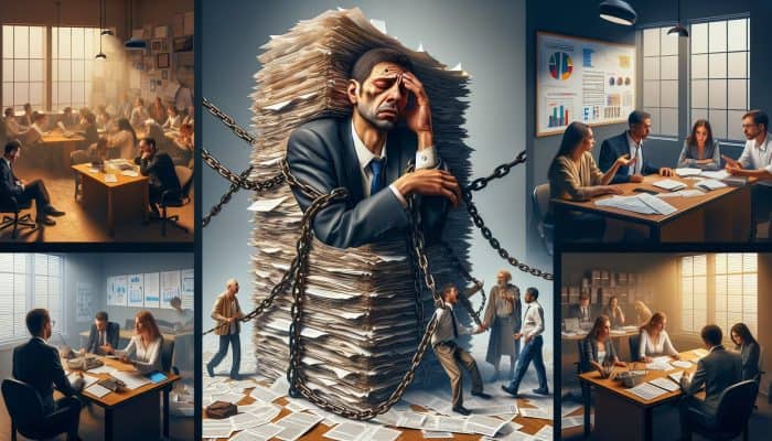 Free UK Debt Help vs Paid Debt Solutions: Which is Better? | DCL A person overwhelmed by debt documents and chains, while a charity worker juggles clients in a busy environment, and a professional advisor offers guidance in a tranquil office.